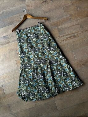 Vanity Fair Olive Paisley Maxi Skirt with Blue and Cream Accents